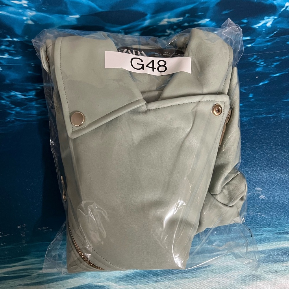 ❄️Zara Women's mint green Sage Moto Leather Jacket with Sleek Modern Feminine - Picture 13 of 13